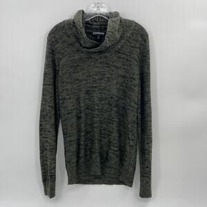 EXPRESS Outlet Shawl Neck Knit Sweater Size S Green Black Pullover Cotton